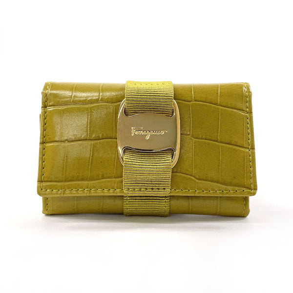 Salvatore Ferragamo key holder  223056 Croco embossed Vala leather green Women Used