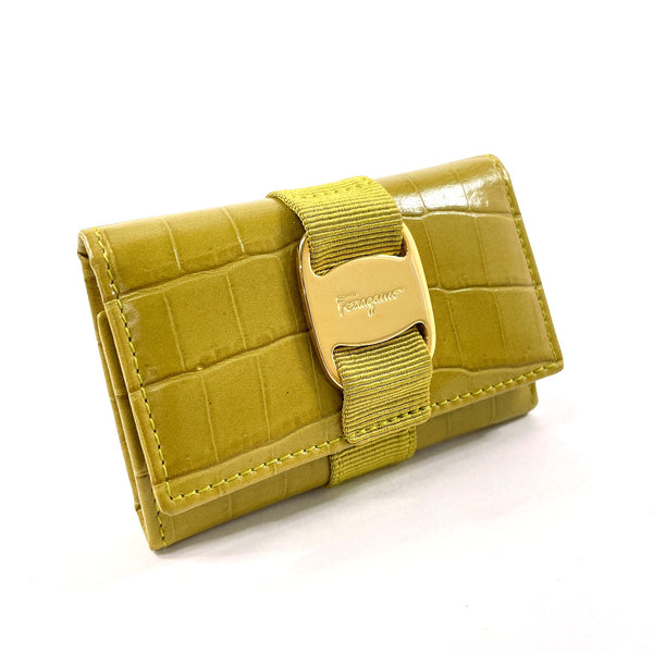 Salvatore Ferragamo key holder  223056 Croco embossed Vala leather green Women Used