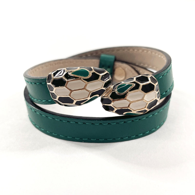 BVLGARI bracelet 39997 Serpenti Forever Twin Head Snake leather/metal green Women Used