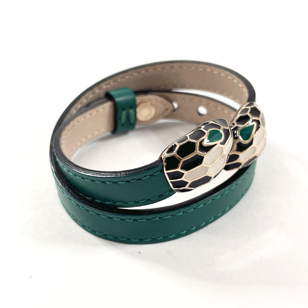 BVLGARI bracelet 39997 Serpenti Forever Twin Head Snake leather/metal green Women Used