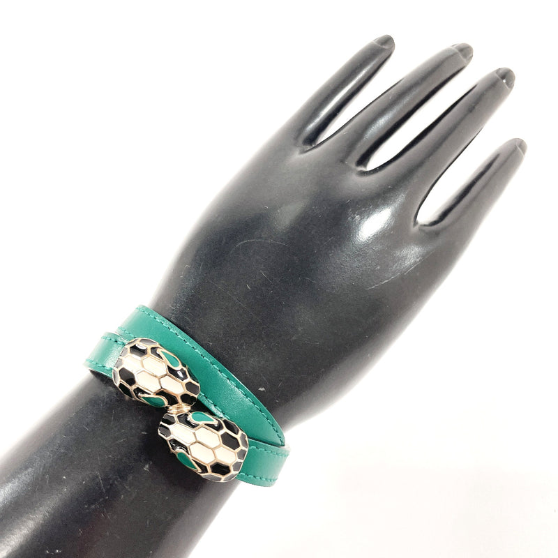 BVLGARI bracelet 39997 Serpenti Forever Twin Head Snake leather/metal green Women Used