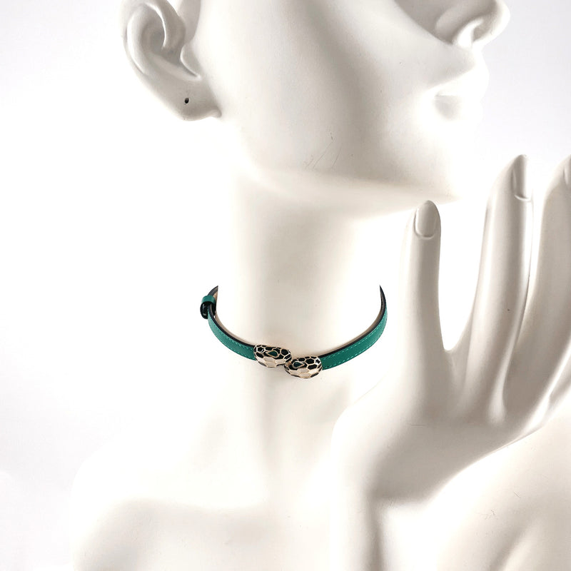 BVLGARI bracelet 39997 Serpenti Forever Twin Head Snake leather/metal green Women Used