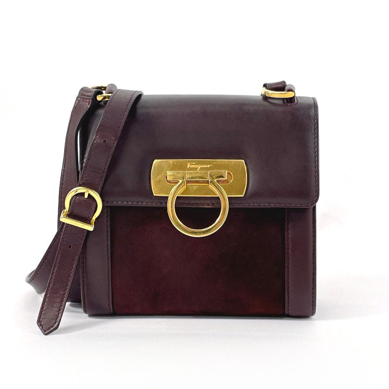 Salvatore Ferragamo Shoulder Bag BA213658 Gancini Suede/leather Bordeaux Women Used