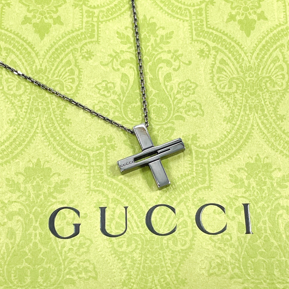 GUCCI Necklace Cutout G cloth Silver925 Black unisex Second hand