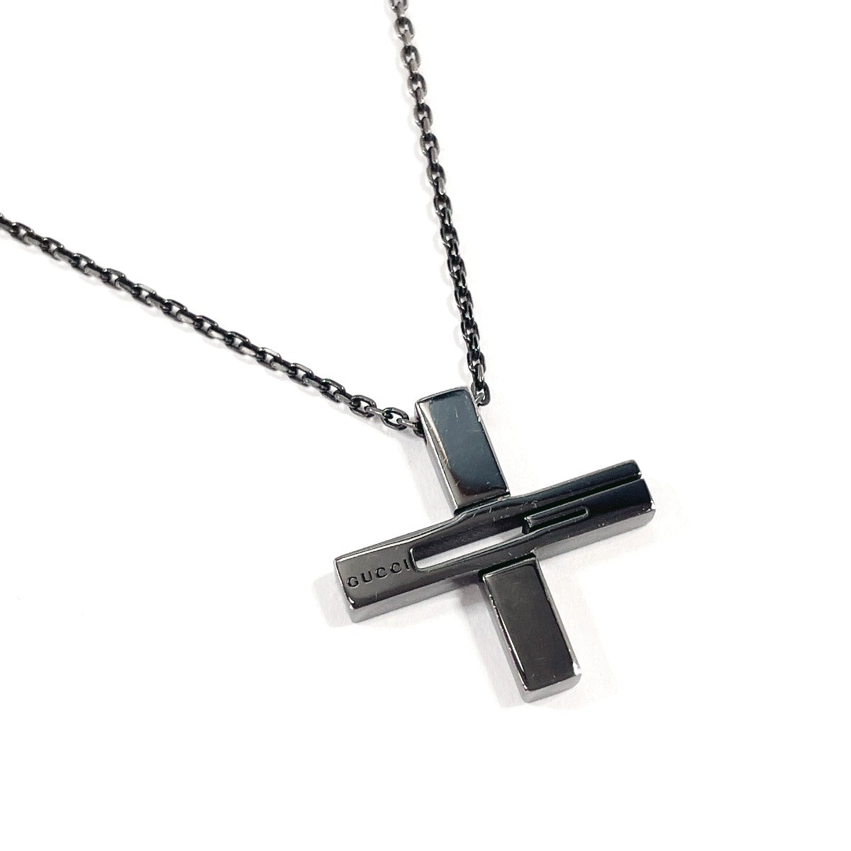 GUCCI Necklace Cutout G cloth Silver925 Black unisex Second hand