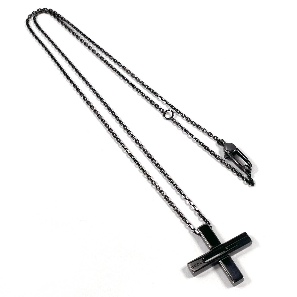GUCCI Necklace Cutout G cloth Silver925 Black unisex Second hand