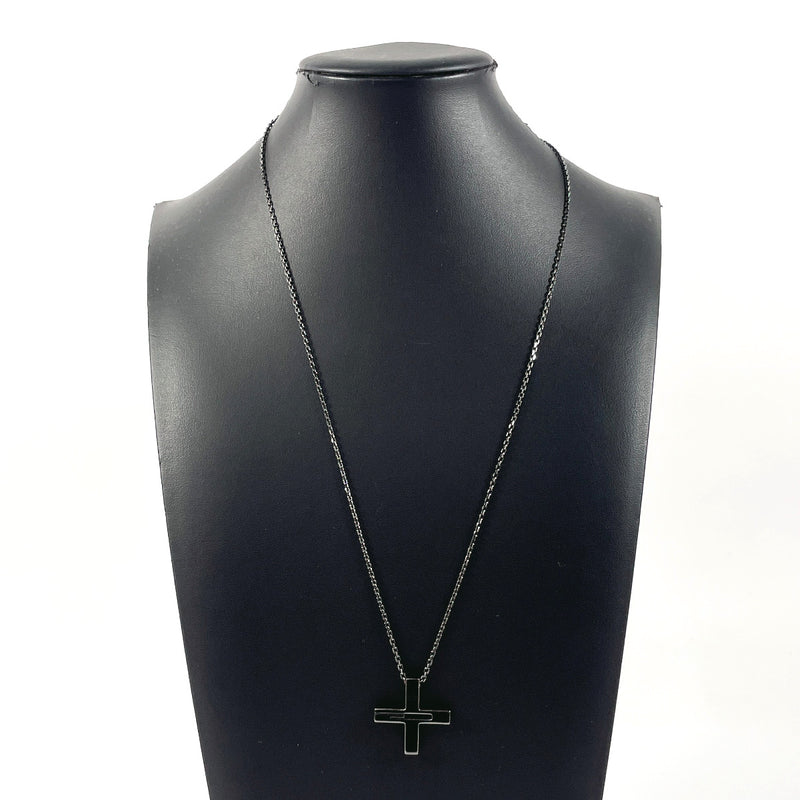 GUCCI Necklace Cross Cutout G Black rhodium plating Silver925 Black unisex Used