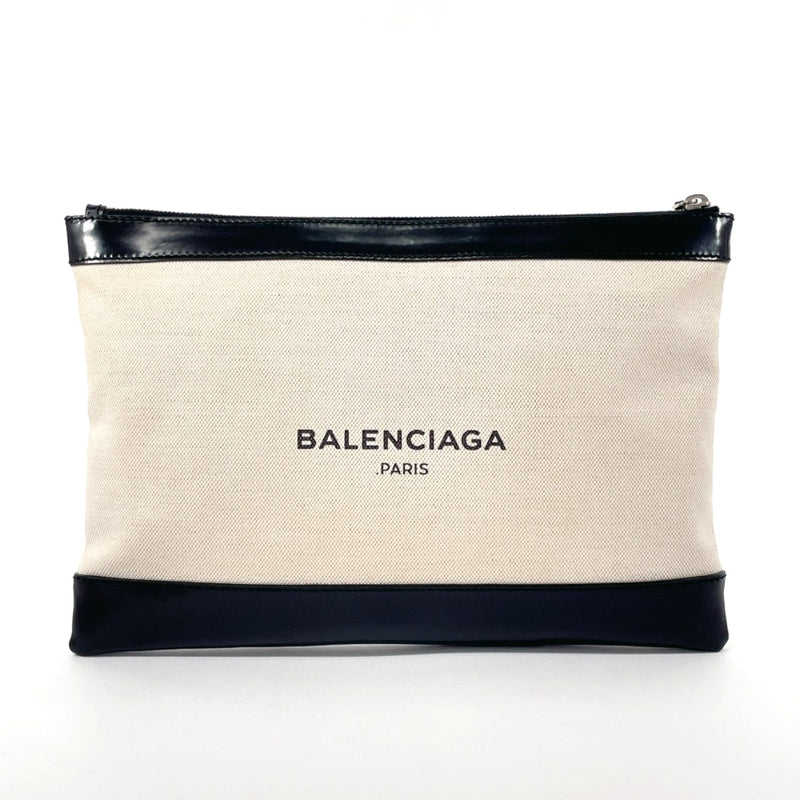 BALENCIAGA Clutch bag 373834 Navy clip M canvas/leather beige beige unisex Used