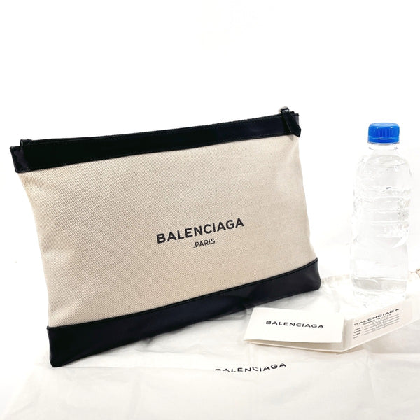 BALENCIAGA Clutch bag 373834 Navy clip M canvas/leather beige beige unisex Used