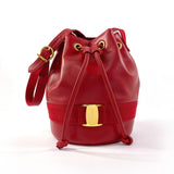 Salvatore Ferragamo Shoulder Bag D21 4179 Vala Drawstring type leather Red Women Used