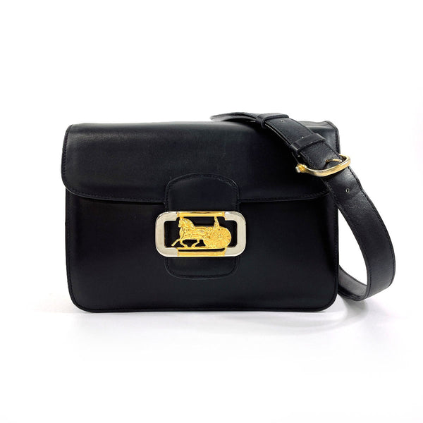 CELINE Shoulder Bag Carriage hardware leather Black Women Second hand