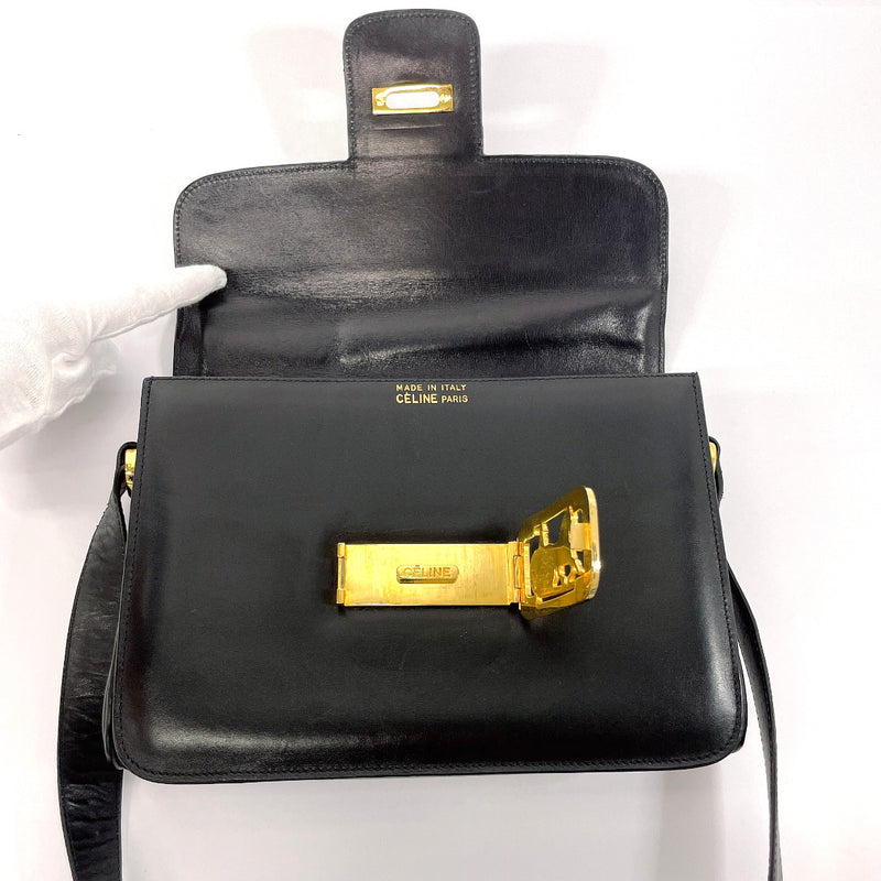 CELINE Shoulder Bag Carriage hardware leather Black Women Second hand