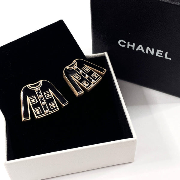 CHANEL Earring Jacket motif vintage metal/Fake pearl Black Black 02 A Women Second hand