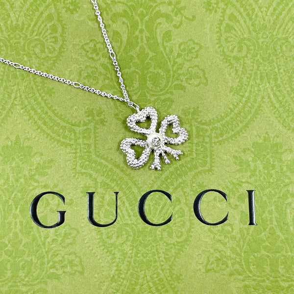 GUCCI Necklace Clover heart Silver925/Fake pearl Silver Women Second hand