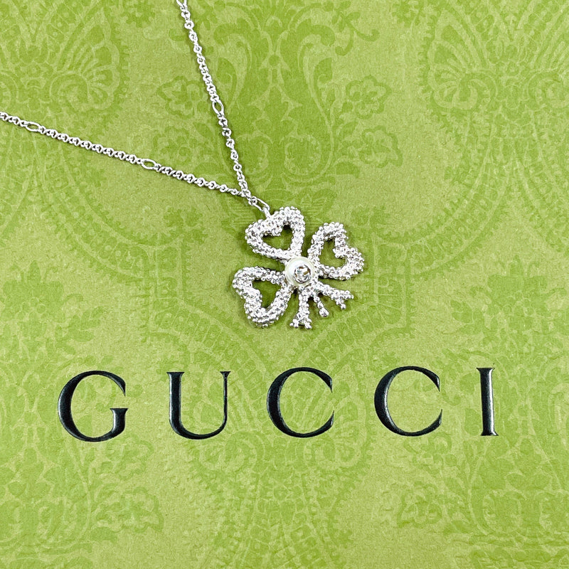 GUCCI Necklace Clover heart Silver925/Fake pearl Silver Women Second hand
