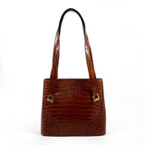 Salvatore Ferragamo Shoulder Bag Gancini Embossed crocodile leather Brown Women Used