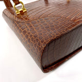 Salvatore Ferragamo Shoulder Bag Gancini Embossed crocodile leather Brown Women Used