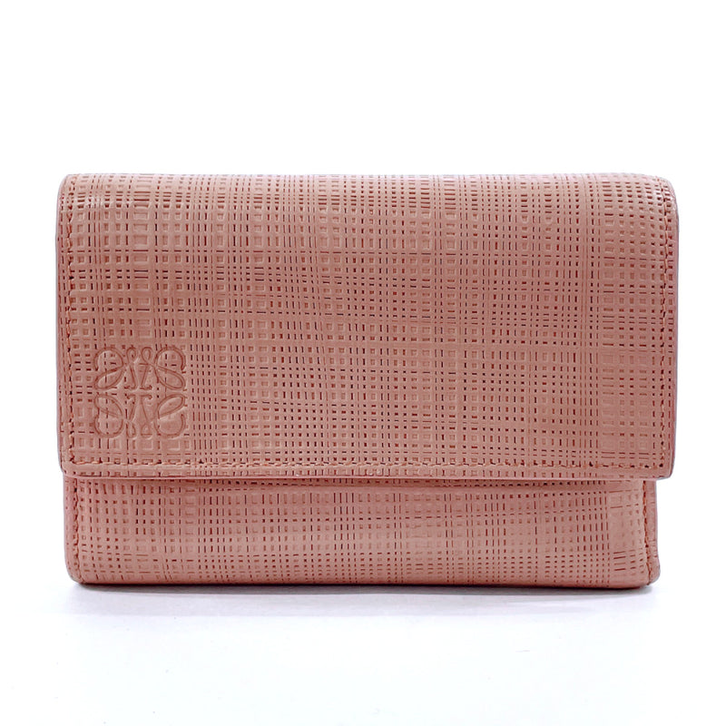 LOEWE Tri-fold wallet Compact wallet linen leather pink Women Used