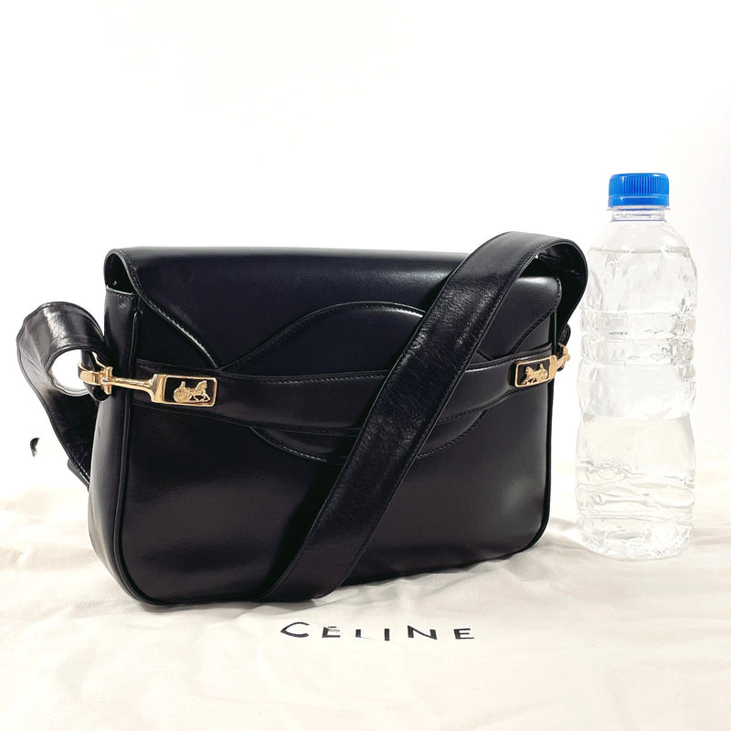 CELINE Shoulder Bag Carriage hardware leather Black Women Used