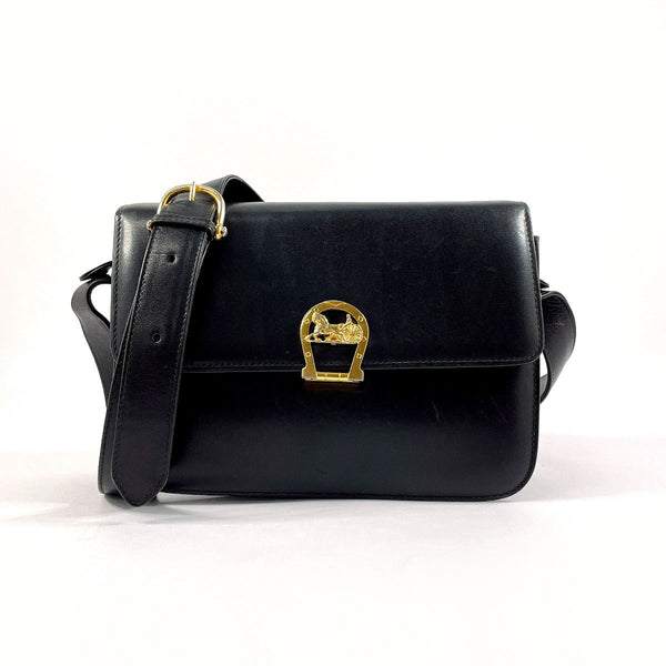 CELINE Shoulder Bag Carriage hardware vintage leather Black Women Second hand