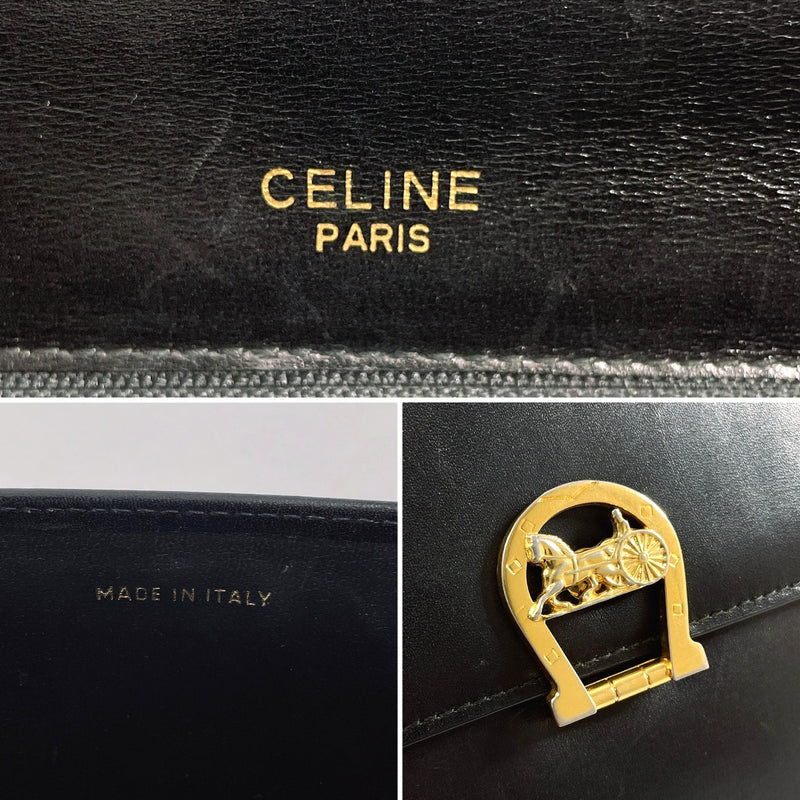 CELINE Shoulder Bag Carriage hardware vintage leather Black Women Used