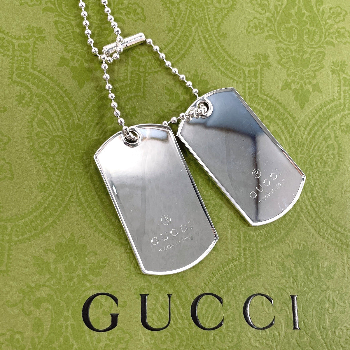 GUCCI Necklace dog tag double plate Ball chain Silver925 Silver