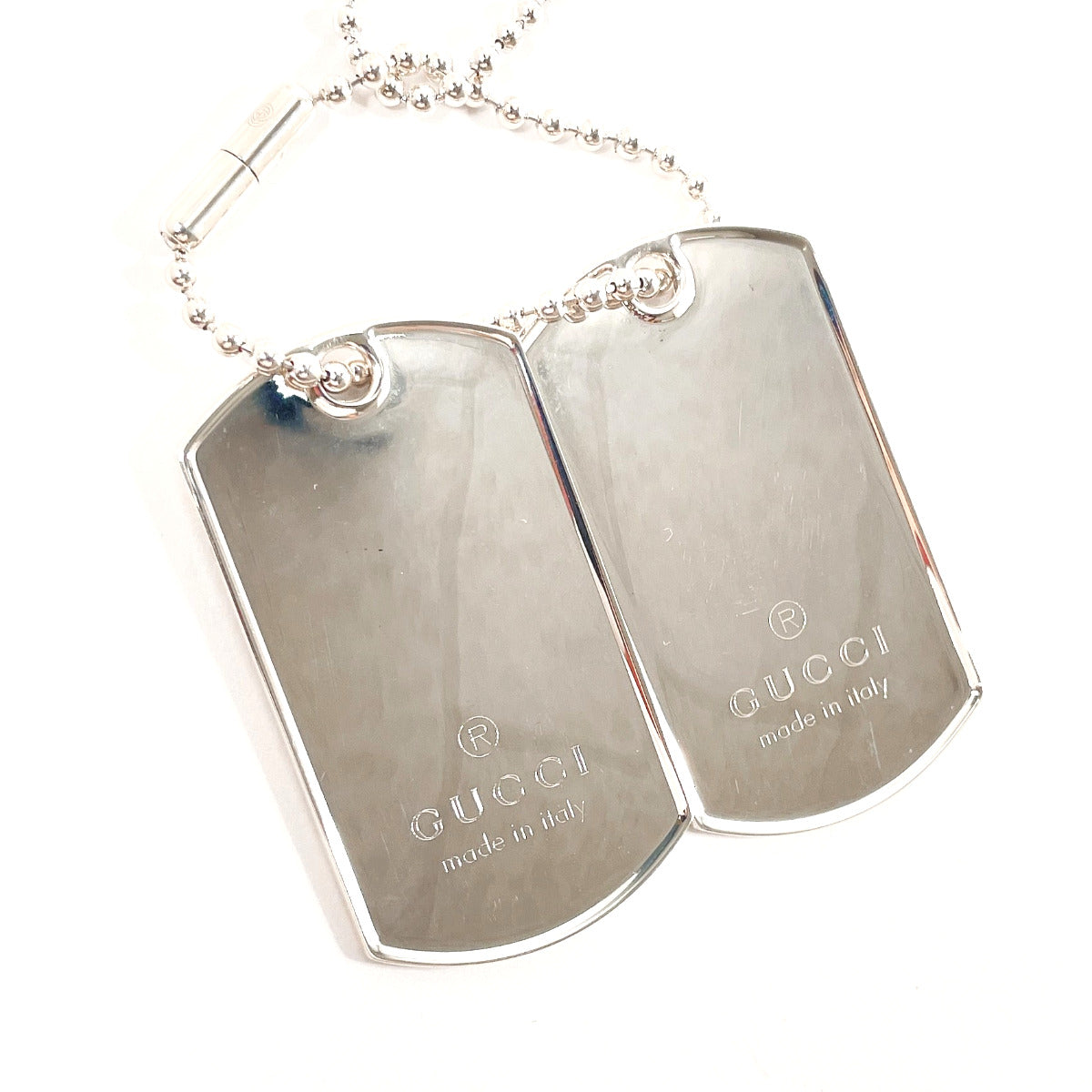 GUCCI Necklace dog tag double plate Ball chain Silver925 Silver