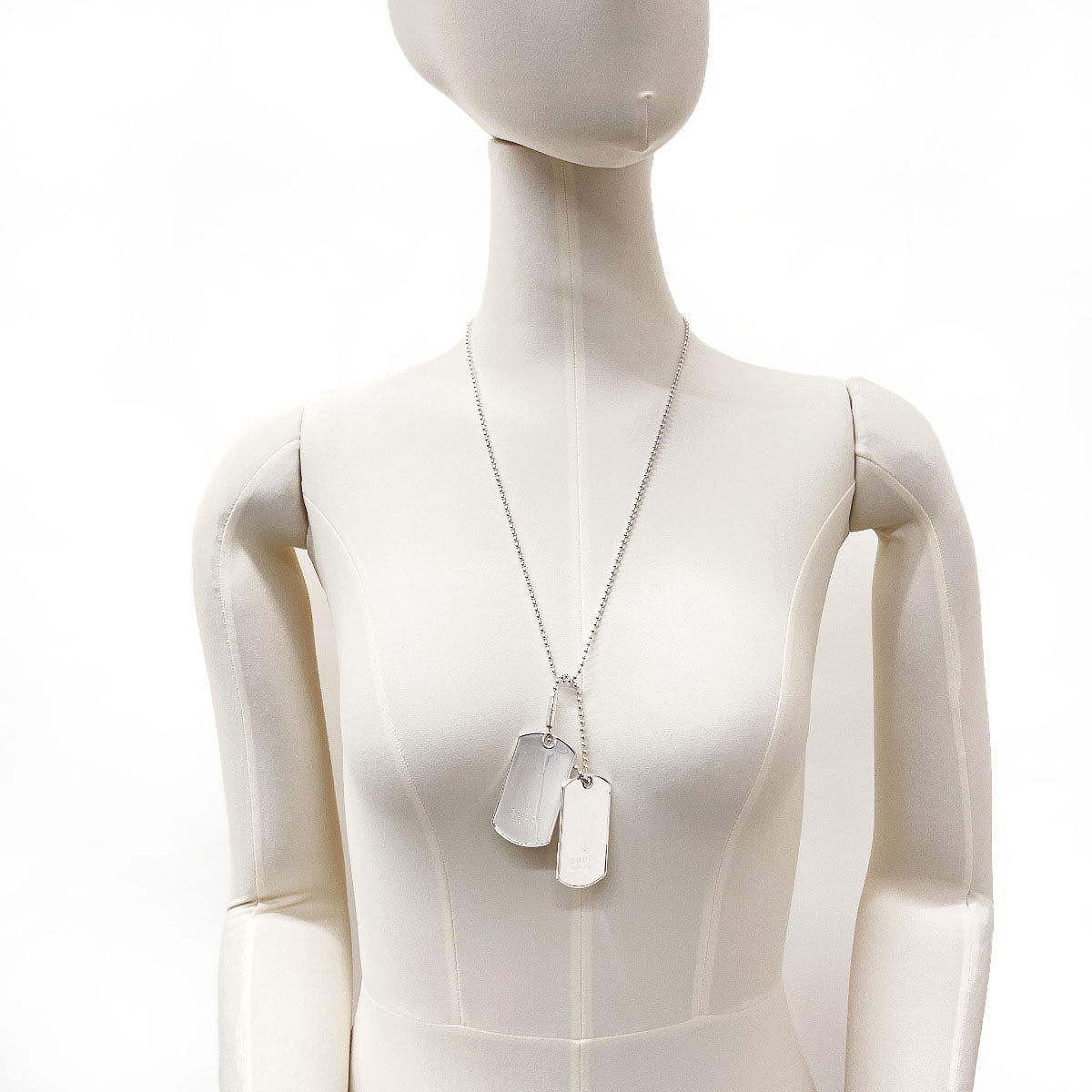 GUCCI Necklace dog tag double plate Ball chain Silver925 Silver