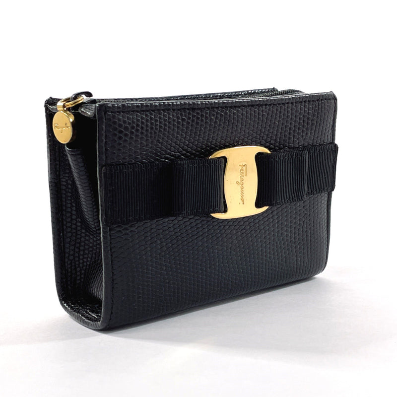 Salvatore Ferragamo Pouch 223057 Vara ribbon Embossing leather Black Women Second hand