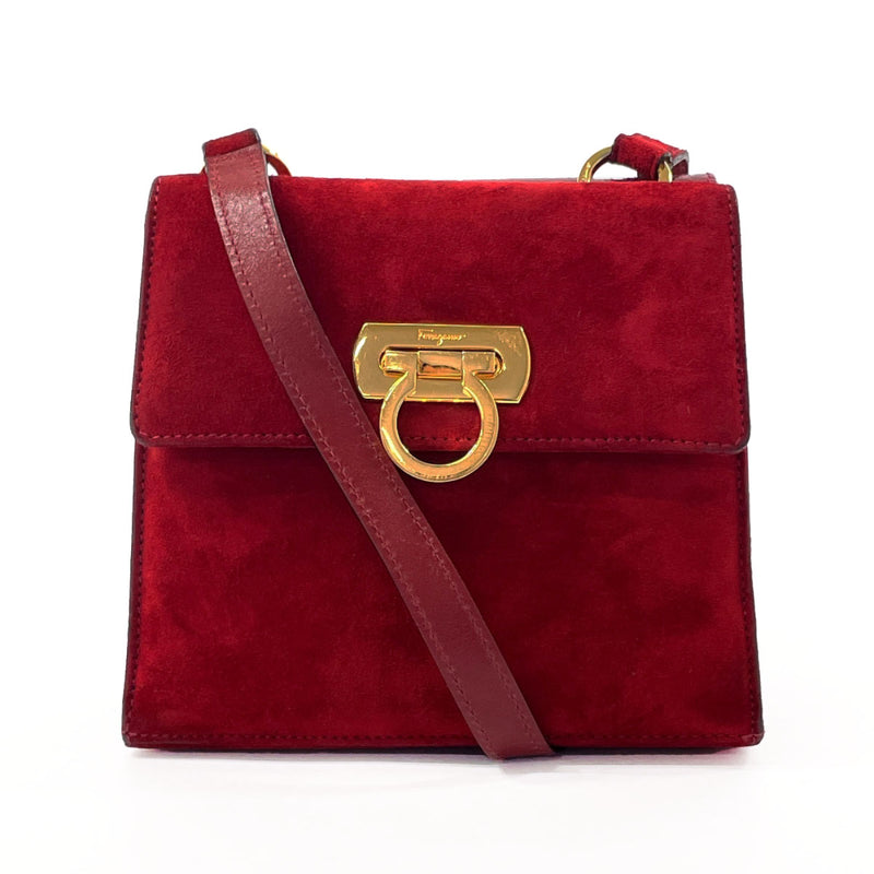 Salvatore Ferragamo Shoulder Bag BA214692 Gancini Suede/leather Red Women Used