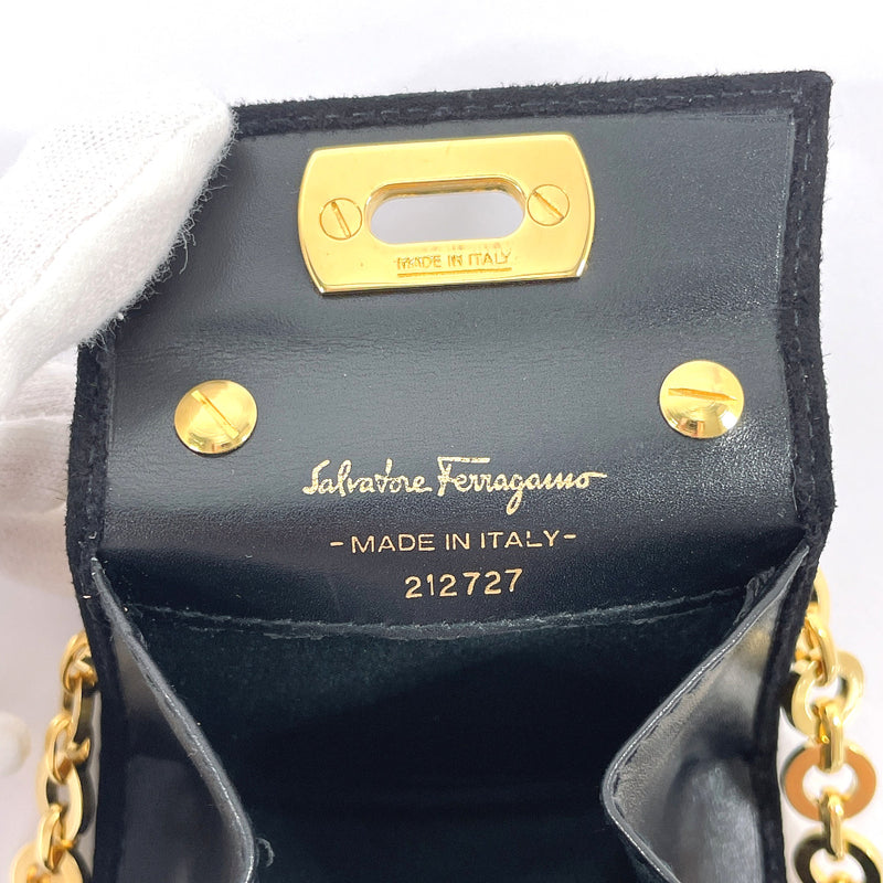 Salvatore Ferragamo Shoulder Bag 212727 Gancini Mini Chain Shoulder Suede Black Women Second hand