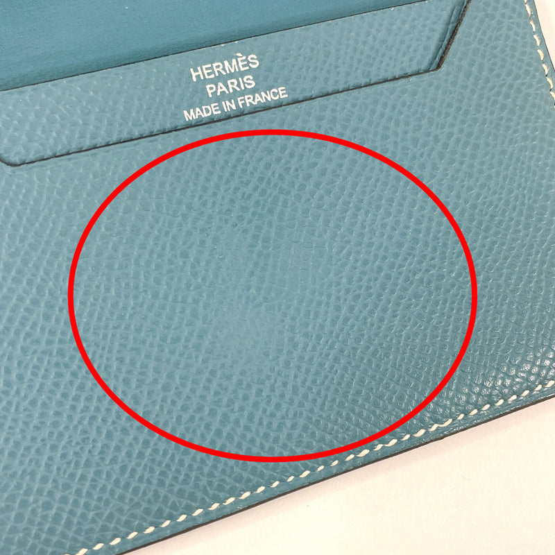 HERMES wallet bearn mini Card Case Epsom blue blue □KCarved seal Women Second hand