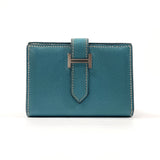 HERMES wallet bearn mini Card Case Epsom blue blue □KCarved seal Women Used