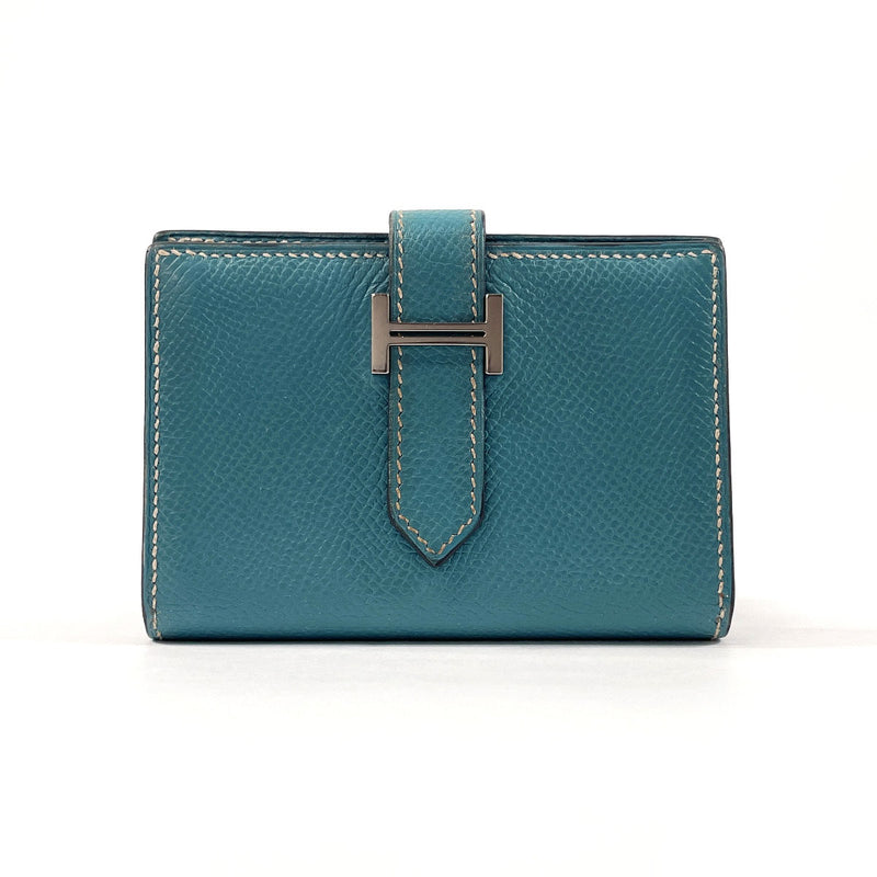 HERMES wallet bearn mini Card Case Epsom blue blue □KCarved seal Women Used