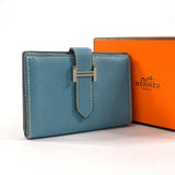 HERMES wallet bearn mini Card Case Epsom blue blue □KCarved seal Women Second hand