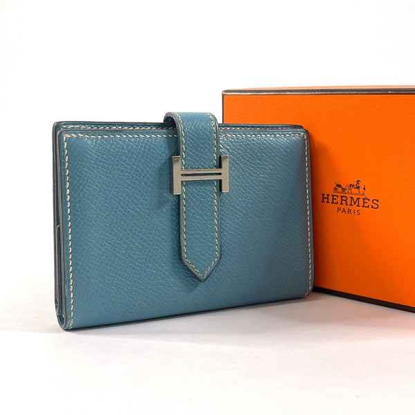 HERMES wallet bearn mini Card Case Epsom blue blue □KCarved seal Women Second hand