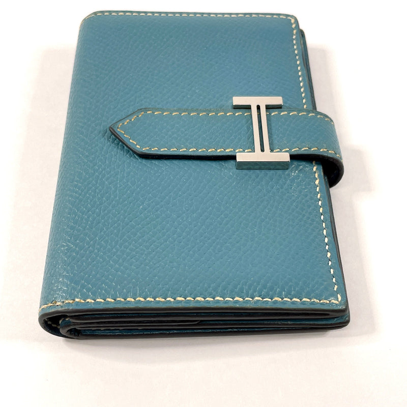 HERMES wallet bearn mini Card Case Epsom blue blue □KCarved seal Women Used