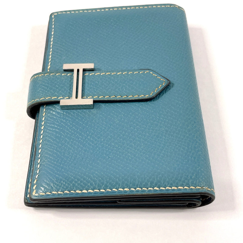 HERMES wallet bearn mini Card Case Epsom blue blue □KCarved seal Women Used