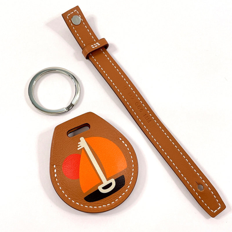 HERMES key ring H0009061J37 Apple Air Tag Keyring Echape Vaux Swift Brown UCarved seal unisex Used