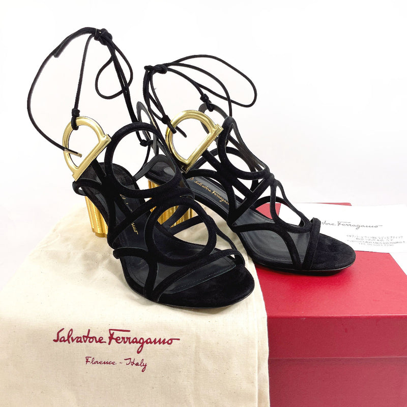 Salvatore Ferragamo Sandals VINCI 55 flower heeled sandals Gancini Suede Black Black Women Used