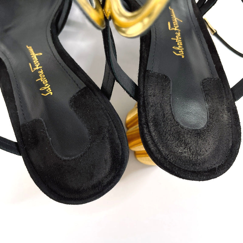 Salvatore Ferragamo Sandals VINCI 55 flower heeled sandals Gancini Suede Black Black Women Used