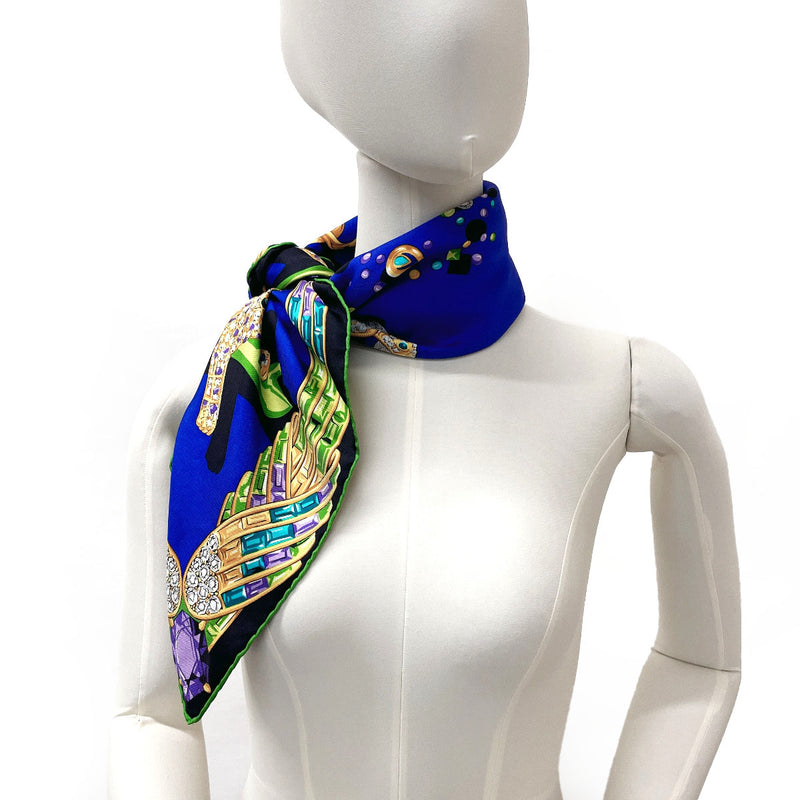 CARTIER scarf Jewelry pattern silk blue Women Used