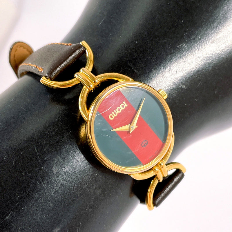 GUCCI Watches 6700L Sherry line Gold Plated/leather gold gold Women Second hand