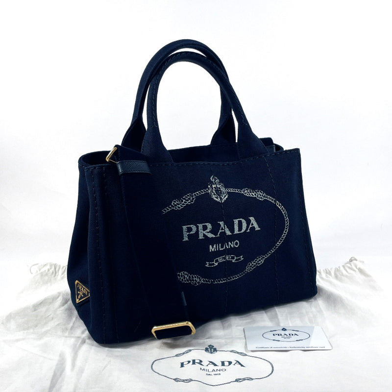 PRADA Tote Bag 1BG439 Canapa mini 2WAY canvas Navy Women Used