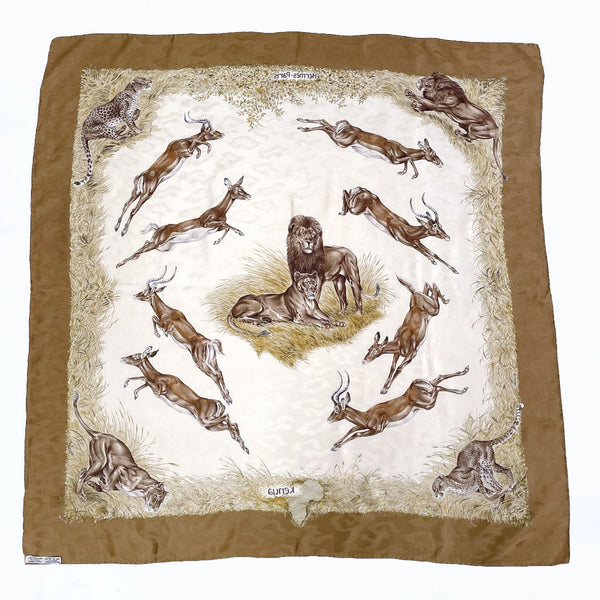 HERMES scarf Carre 90 KENYA Kenya Animal silk Brown Women Second hand