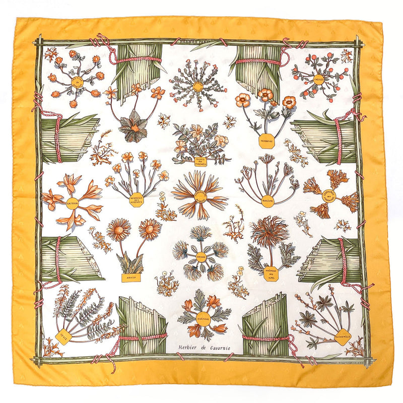 HERMES scarf Carre 90 Herbier de Gavarnie Pressed flowers in the Gavarnie valley silk yellow Women Used