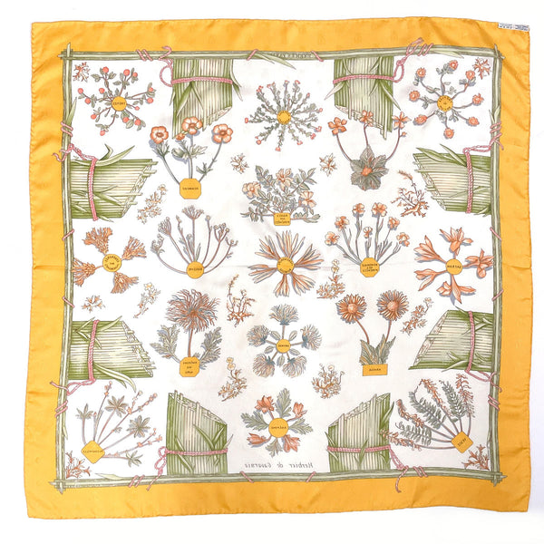 HERMES scarf Carre 90 Herbier de Gavarnie Pressed flowers in the Gavarnie valley silk yellow Women Second hand