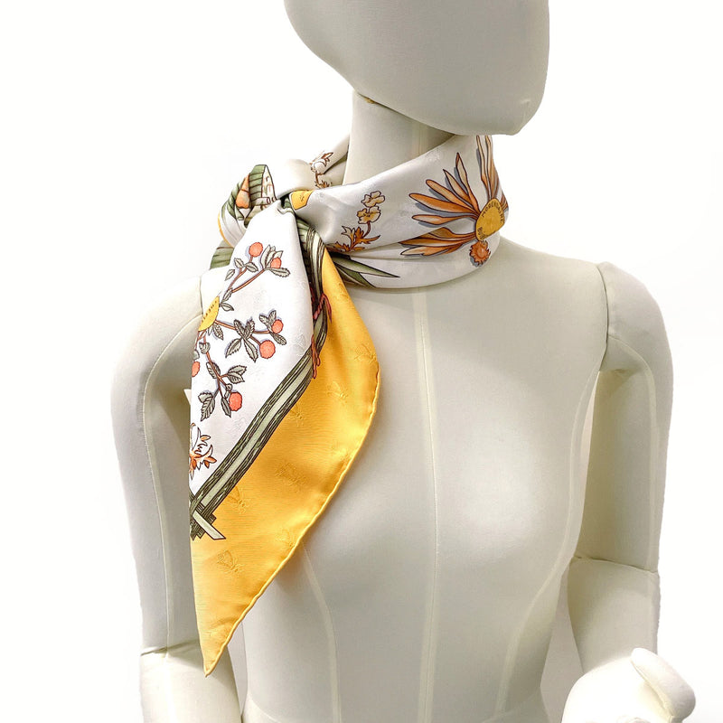 HERMES scarf Carre 90 Herbier de Gavarnie Pressed flowers in the Gavarnie valley silk yellow Women Used