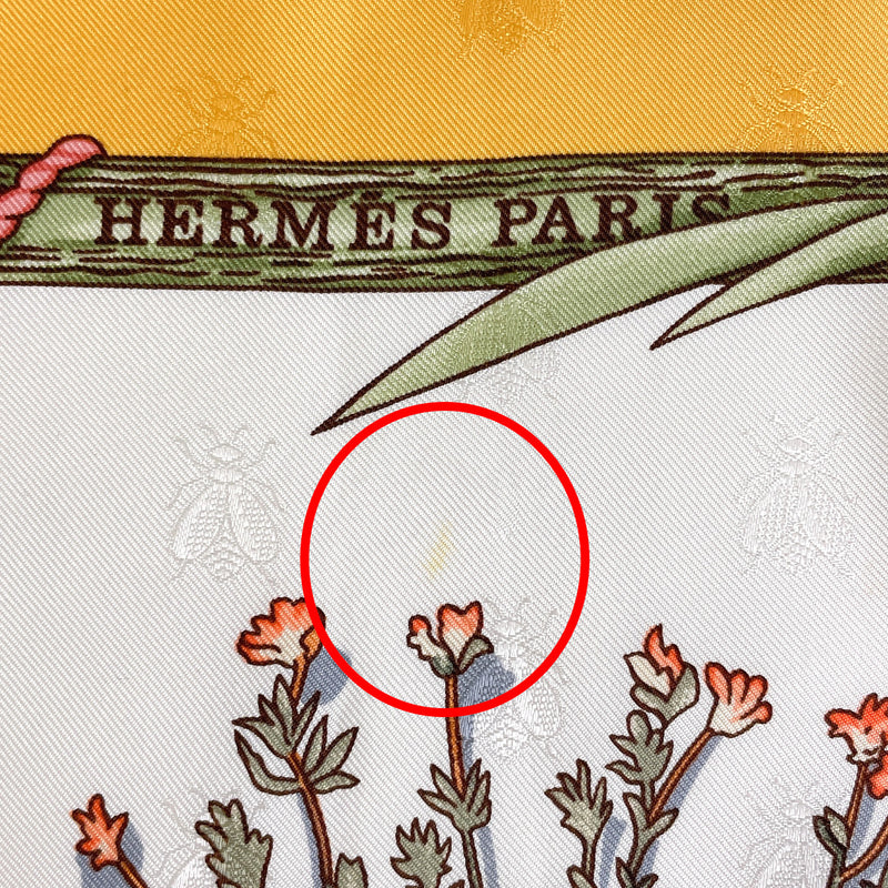 HERMES scarf Carre 90 Herbier de Gavarnie Pressed flowers in the Gavarnie valley silk yellow Women Used