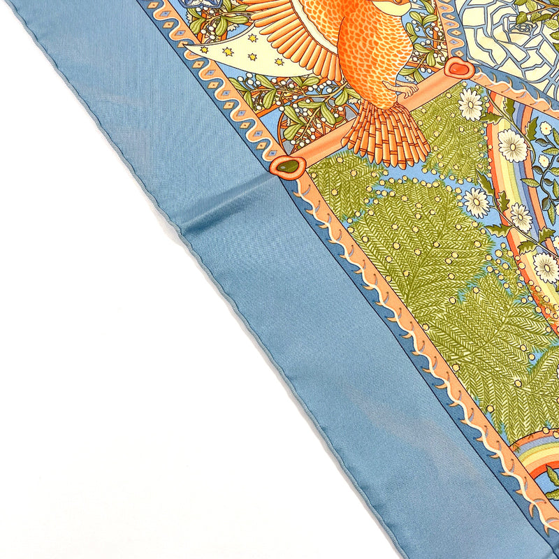 HERMES scarf Carre 90 Axis Mundi The central axis of the world silk blue Women Second hand